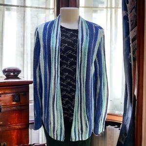 Chico's Linen Blend Striped Knit‎ Cardigan Chicos Size 1